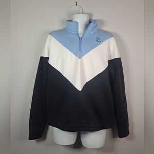 Fila Tri-Tone Quarter-Zip Sweatshirt Pullover Chevron XL Blue Wht Blk